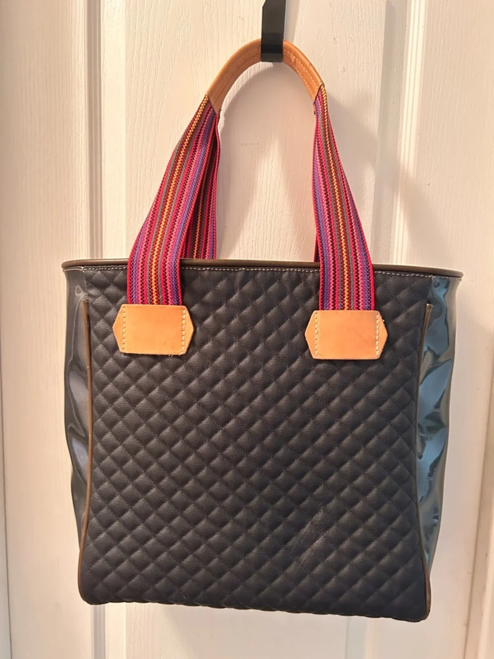 Consuela Black Quilted Tote with Multicolor Floral Embroidery - Picture 2 of 4